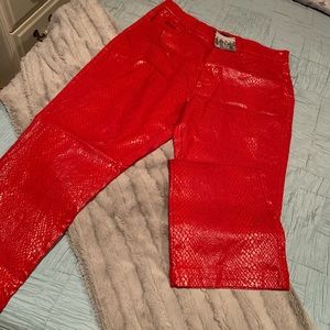R.V.T. Red Snakeskin Style Faux Leather Pants